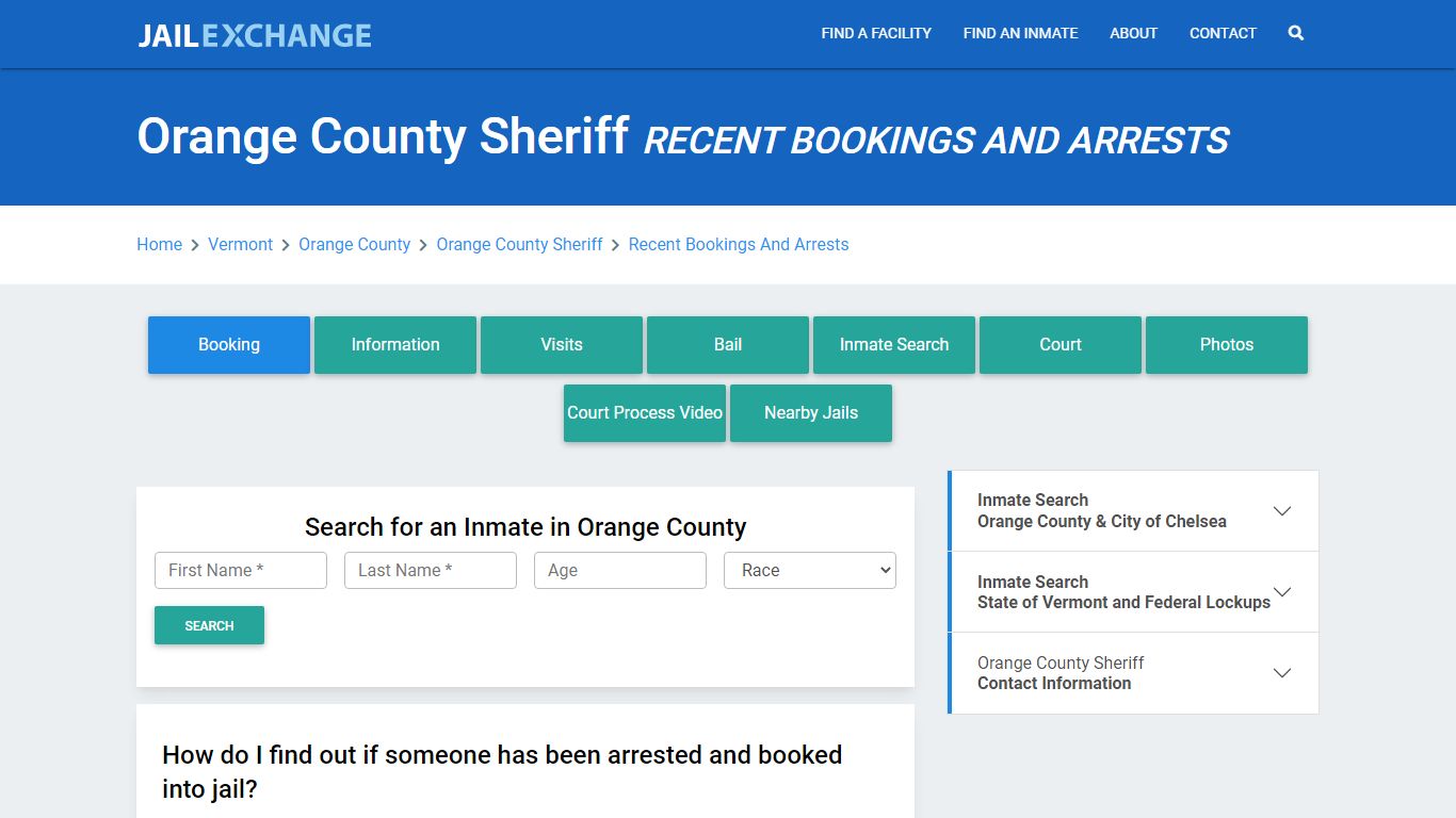 Orange County Sheriff VT Recent Arrests and Bookings - Jail Exchange