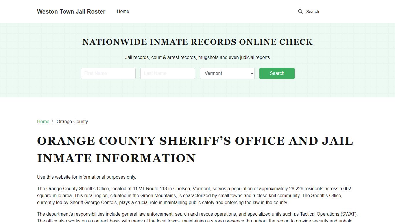 Orange County Sheriff, VT, Jail Inmate Search, Recent Arrests