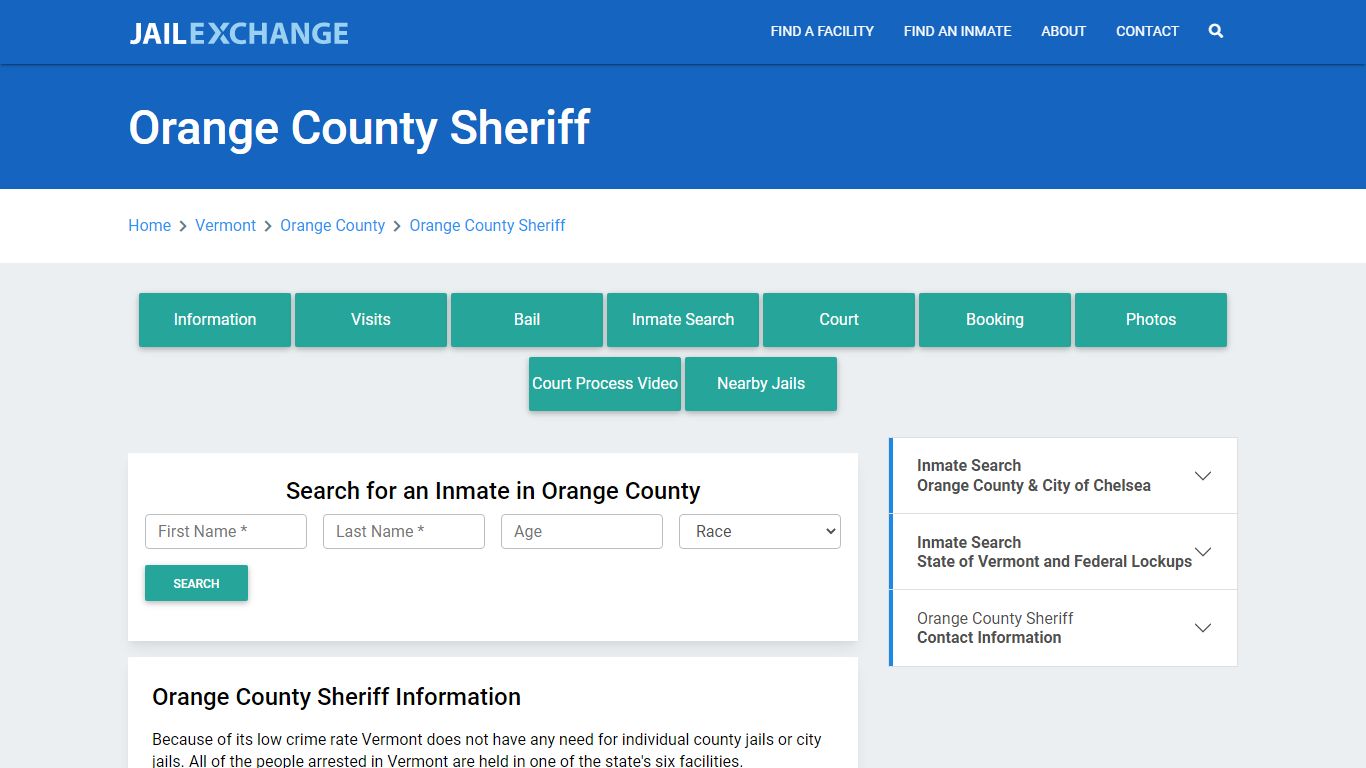 Orange County Sheriff Roster Lookup, VT, Inmate Search - Jail Exchange